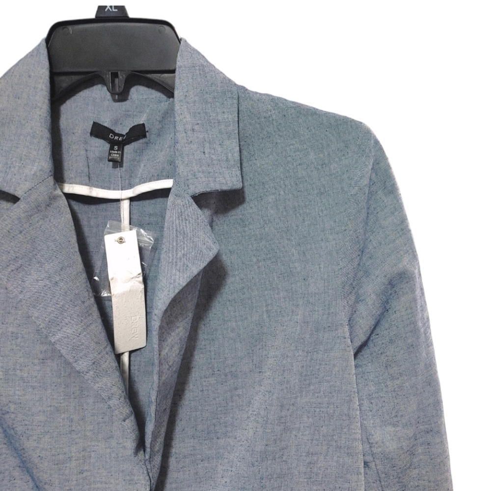 Drew Anthropologie NWT Linen Blend Chambray Blue One Button Blazer Size Small S - Picture 3 of 10